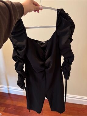 Fashion Nova Black Ruched Sleeve Jumpsuit Romper
